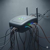 A network router with many wires attached that is highly bloated.