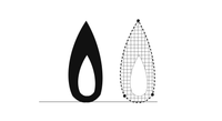 Two identical flame silhouettes side by side: the left one solid black, the right one traced in dashed line and filled with a fine grid, like a circuit diagram of the first.