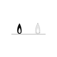 Two identical flame silhouettes side by side: the left one solid black, the right one traced in dashed line and filled with a fine grid, like a circuit diagram of the first.