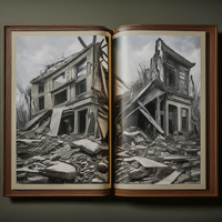 An old photo album containing pictures of ruins. (Generated with Gemini.)